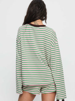 Settle Down Long Sleeve Top Green / Pink Stripe