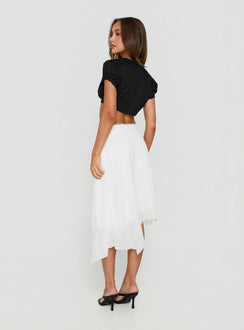 Carlessa Asymmetrical Knit Midi Skirt White
