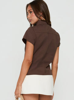 Big Moves Funnel Neck Asymmetrical Top Brown