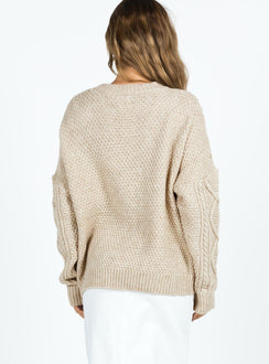 back view of model wearing Princess Polly Canlish Cable Sweater Latte Long 