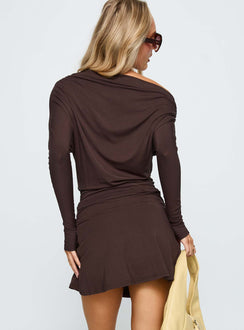Party Hour Off Shoulder Set Chocolate