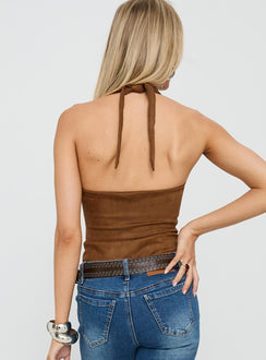 Liander Faux Suede Bodysuit Brown