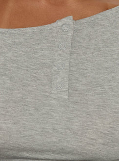 Kleoh Off Shoulder Long Sleeve Henley Top Grey Marle