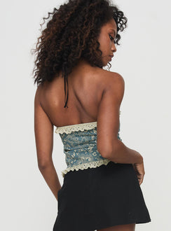 back view of model wearing Princess Polly Dien Top Ornate Sleeveless straight 