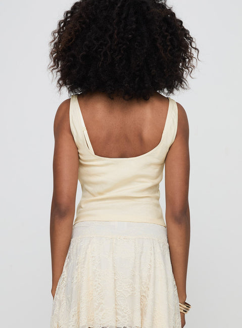 back view of model wearing Princess Polly Delilah Top Ivory Sleeveless Plunger 