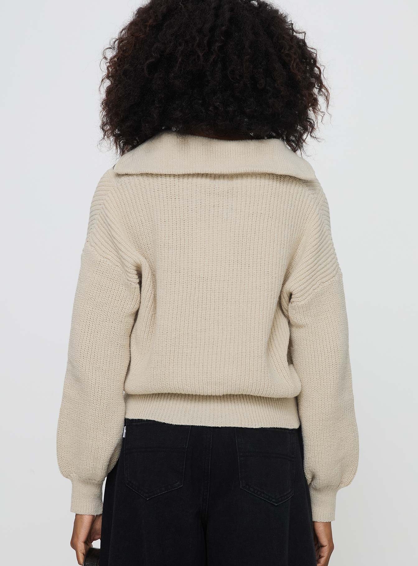 back view of model wearing Princess Polly Merivale Knit Sweater Beige Cropped 