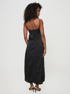 back view of model wearing Princess Polly Ortega Maxi Dress Black Square Neck 