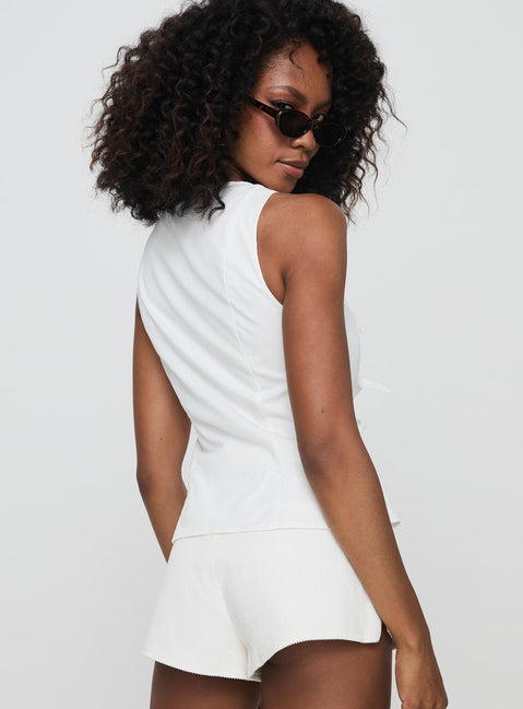 back view of model wearing Princess Polly Luminary Tie Up Top White Sleeveless Crew Neck 