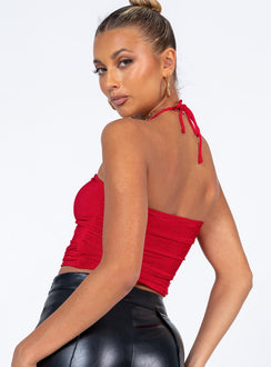 side view of model wearing Princess Polly Loriella Ring Detail Crop Top Red 