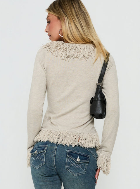 Adelind Fringe Cardigan Beige