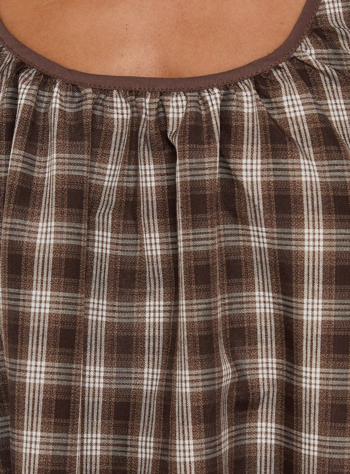 Lucka Babydoll Tie Mini Dress Brown Check