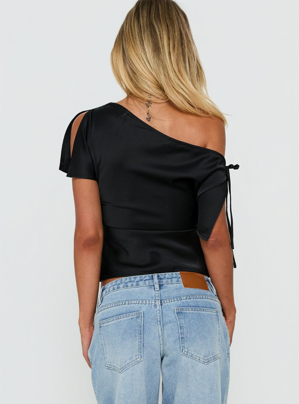 Faisa Off Shoulder Satin Top Black