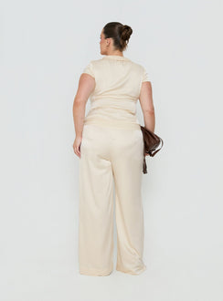 Aubrette Satin Tie Pants Cream Curve