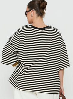 Settle Down Short Sleeve Top Black / White Stripe Curve