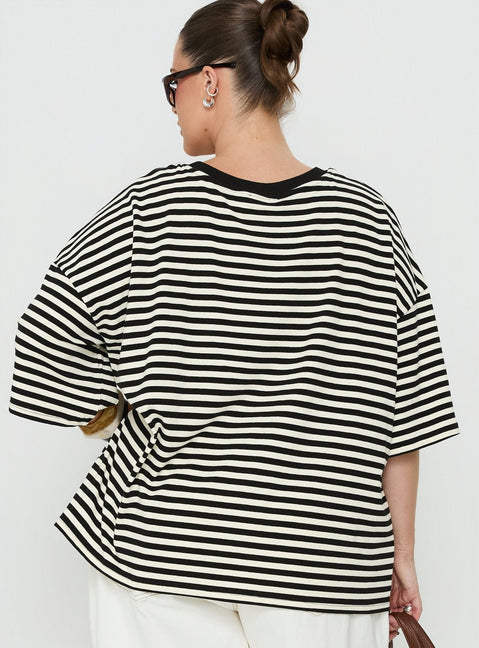 Settle Down Short Sleeve Top Black / White Stripe Curve