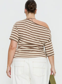 Emlynn Off Shoulder Top Brown Stripe Curve