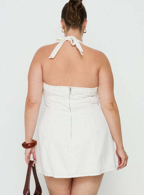 Say Goodnight Denim Halter Mini Dress Cream Curve
