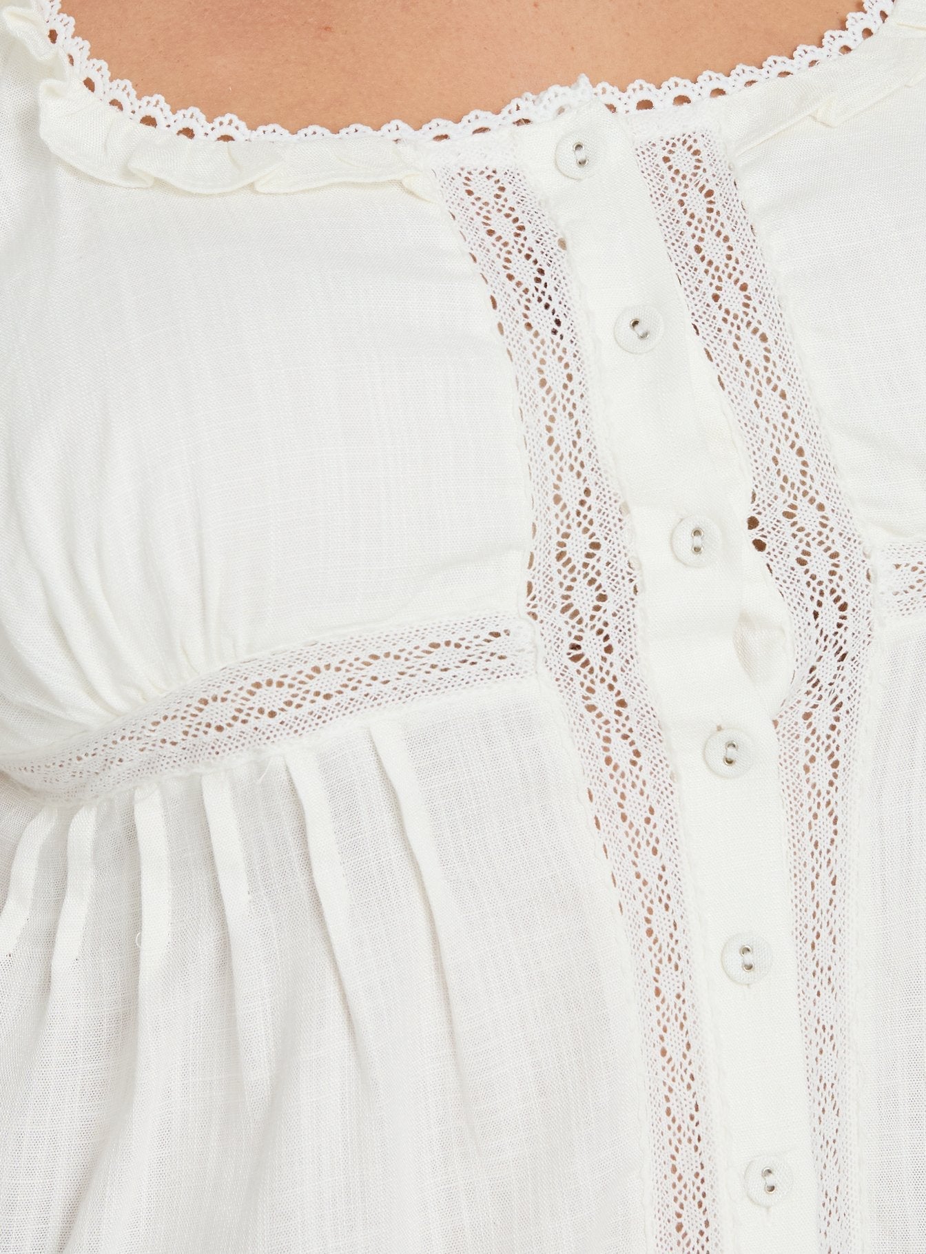 Indianah Pleat Lace Panel Blouse Top White Curve