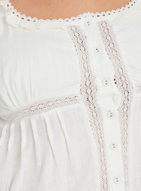 Indianah Pleat Lace Panel Blouse Top White Curve