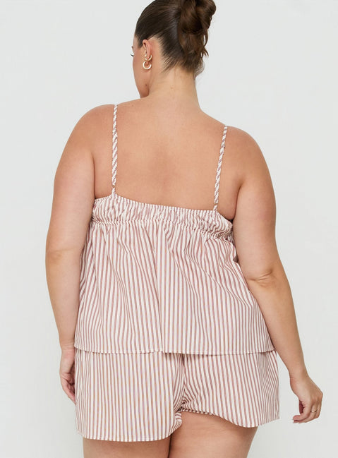 Chill Club Sleep Peplum Top Red / White Stripe Curve