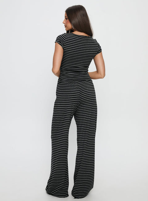 back view of model wearing Princess Polly Gavrielle Jersey Wide Leg Pants Stripe High Rise Pants 