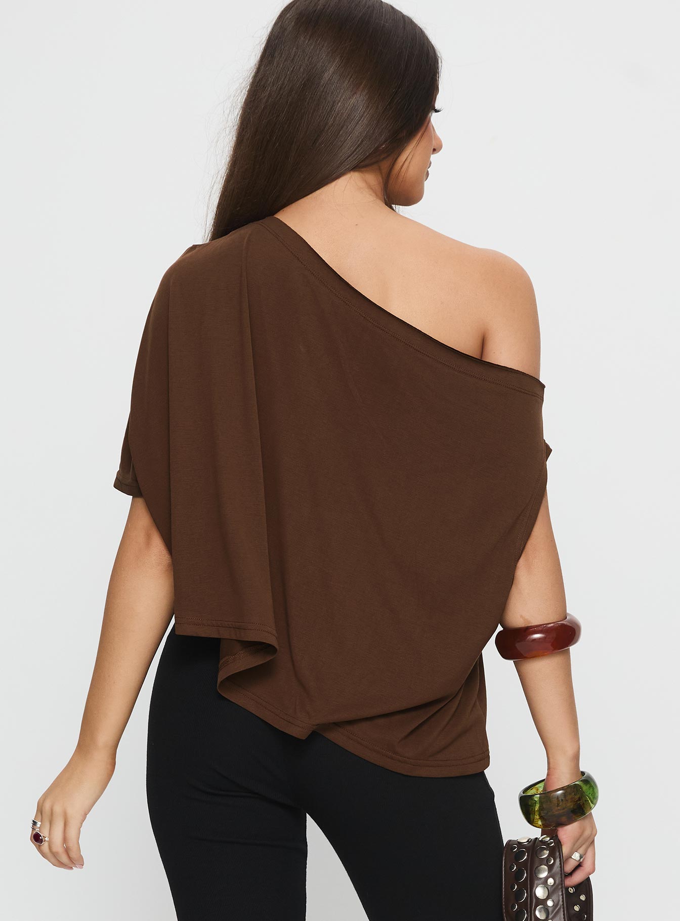 Passerby Asymmetrical Off Shoulder Top Brown