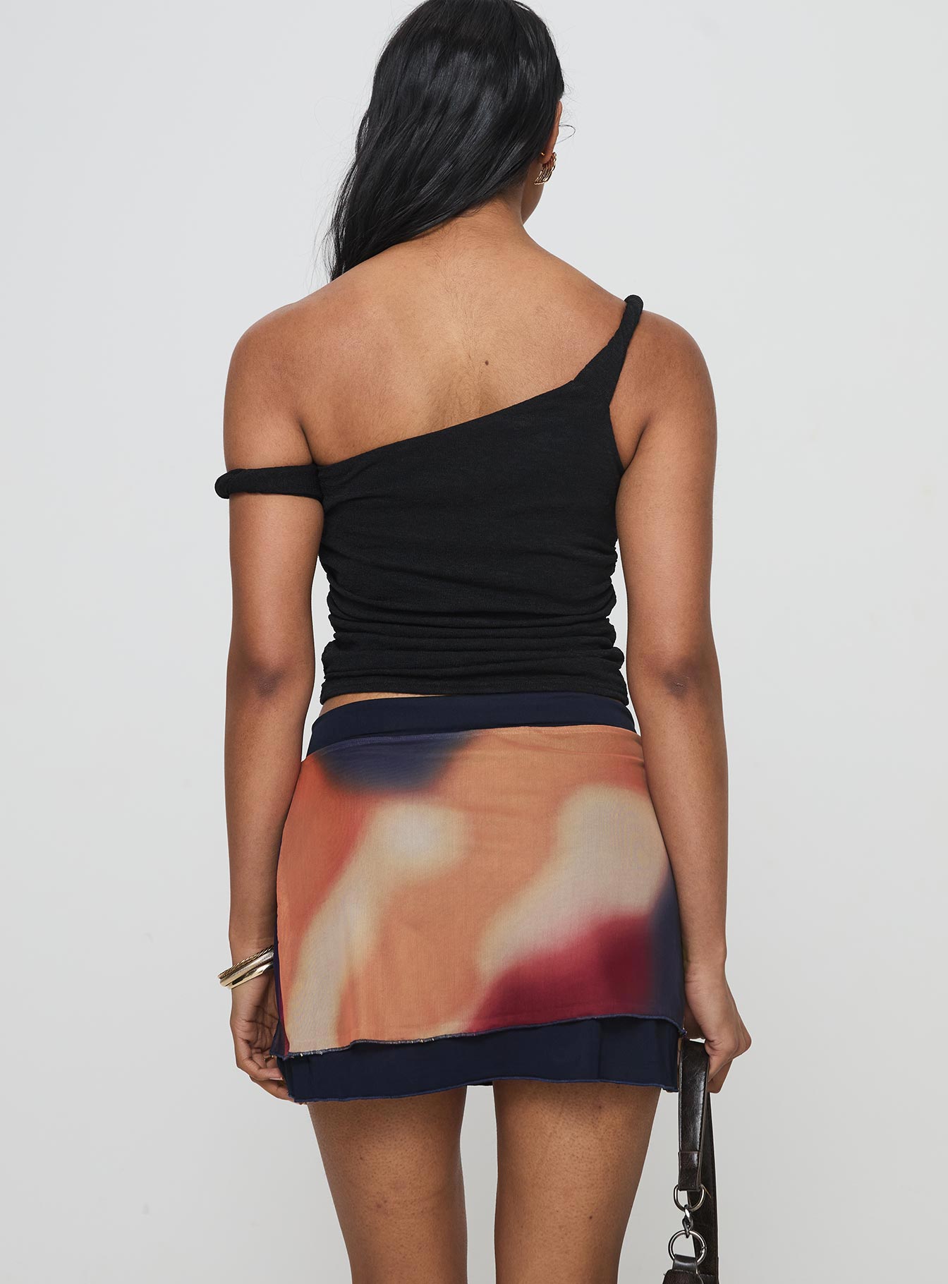 back view of model wearing Princess Polly Quatro Mini Skirt Multi Mini Skirts 