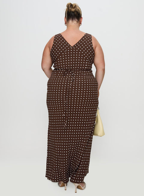 Nellie Maxi Dress Brown Polka Dot Curve