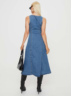 product Princess Polly V-Neck  Midler Denim Midi Dress Mid Blue