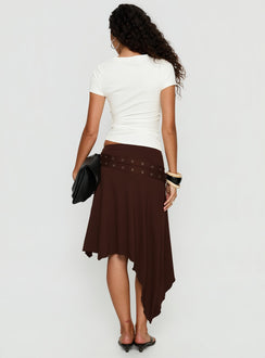 Lorensa Double Buckle Asymmetrical Midi Skirt Brown