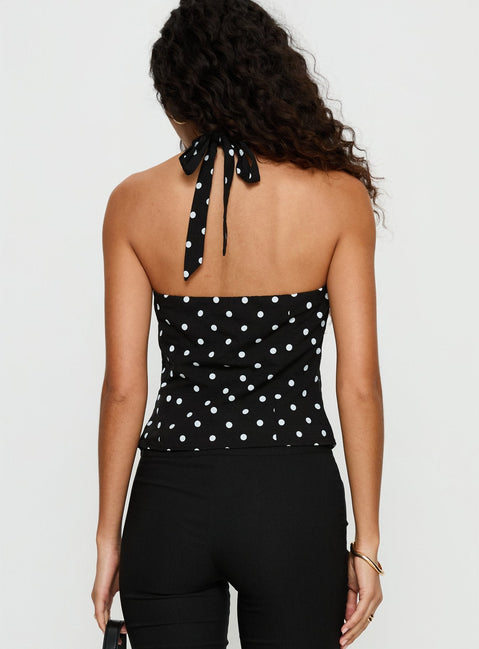 Alter Of Love Halter Top Black Polka