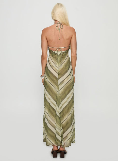 Esmira Halter Maxi Dress Green Stripe