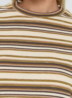 Rubez Terry Towelling Boxy Top Brown Stripe