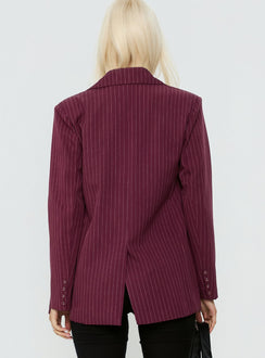 Crowd Pleaser Pinstripe Oversized Blazer Burgundy Pinstripe