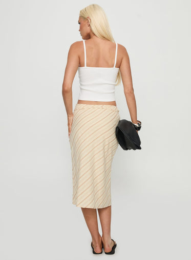 Asmara Tie Side Midi Skirt Yellow Stripe