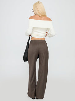 back view of model wearing Princess Polly Briellea Thick Waistband Pant Pinstripe Low Rise Pants 
