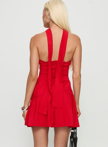 Odela Strapless Drop Waist Mini Dress Red