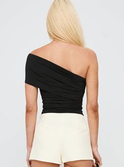 back view of model wearing Princess Polly The Real Thing One Shoulder Bodysuit Black Sleeveless 