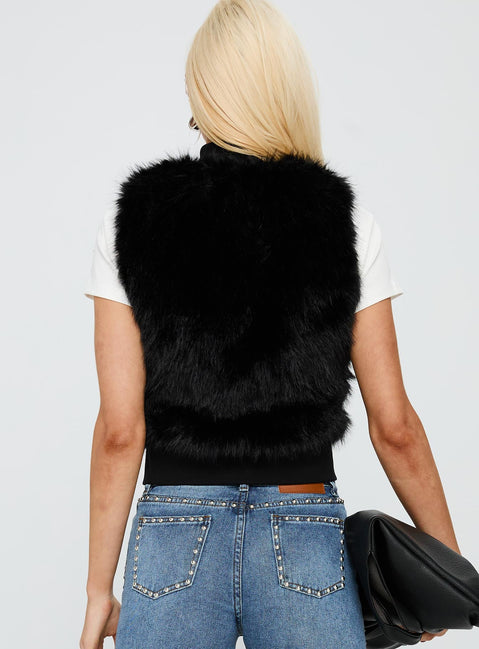 More Clarity Faux Fur Vest Black