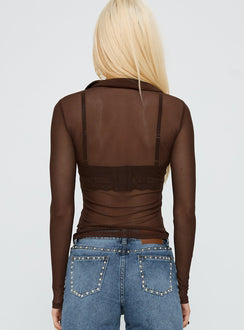 Prioritise Sheer Long Sleeve Top Brown
