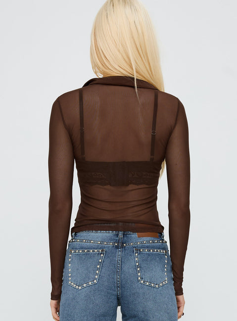 Prioritise Sheer Long Sleeve Top Brown