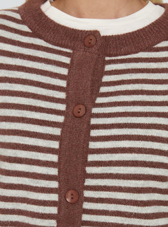 Darnelle Button Up Knit Cardigan Chocolate Stripe