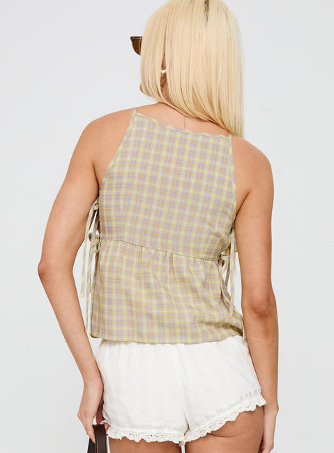 Star Blaze Tie Side Top Green Check