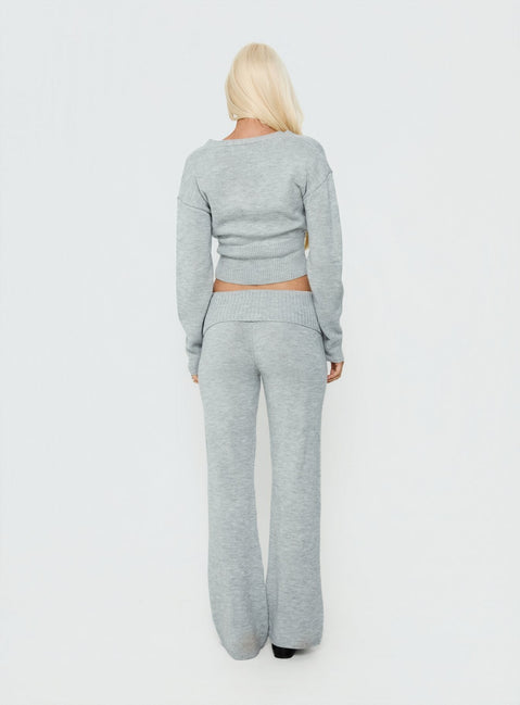 Odeline Fold Over Knit Pants Grey Marle