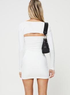 Matching set, can be worn separately Long sleeve bolero, strapless mini dress Slim fitting, unlined, good stretch