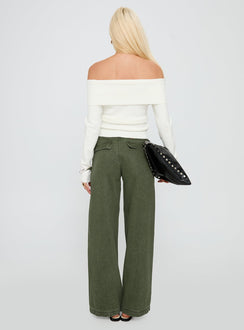 Melikah Mid Rise Baggy Cargo Jeans Green Wash