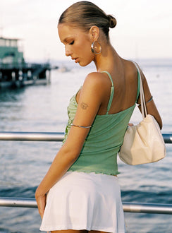 back view of model wearing Princess Polly Start Of Summer Sequin Top Green Sleeveless Scoop Neck 