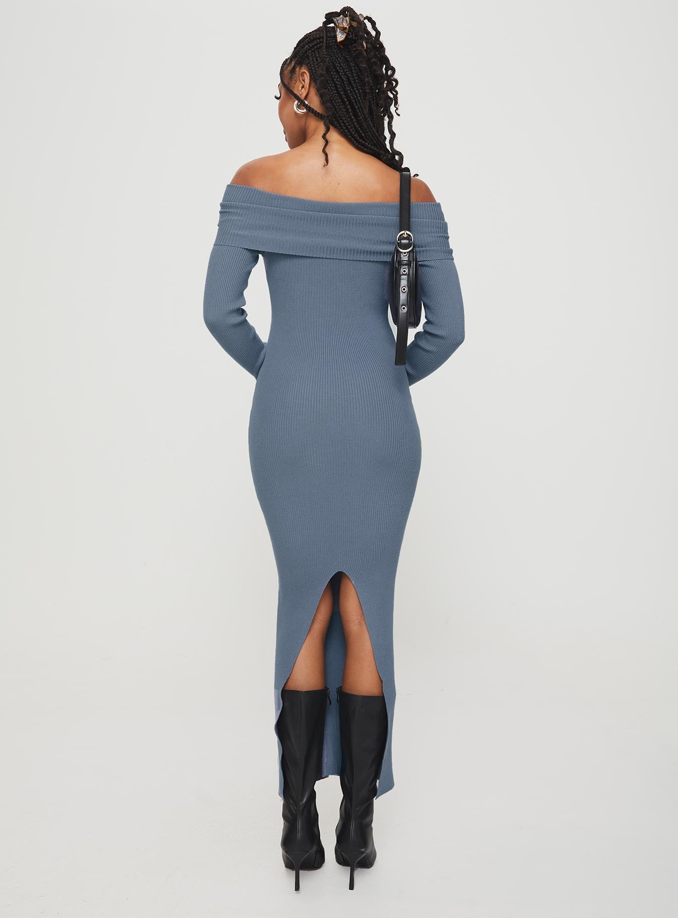 Phylis Off The Shoulder Maxi Dress Steel Blue