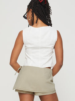 back view of model wearing Princess Polly Aguilera Top White Sleeveless Crew Neck 