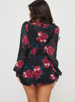 product Princess Polly Square Neck  Bayford Long Sleeve Mini Dress Red / Black Petite